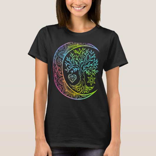 Mandala Moon Chakra Tree Life T-shirt (Voorkant)