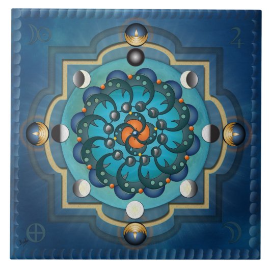 Mandala Moon Phases Tile Tegeltje (Voorkant)