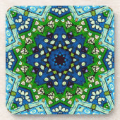 Mandala Mosaic Geometric Green Blue Retro Hippie Bier Onderzetter (Voorkant)
