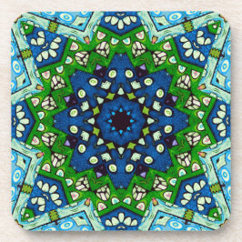 Mandala Mosaic Geometric Green Blue Retro Hippie Bier Onderzetter