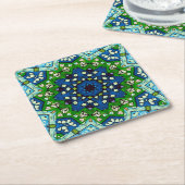 Mandala Mosaic Geometric Green Blue Retro Hippie Kartonnen Onderzetters (Schuin)