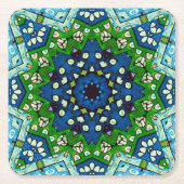 Mandala Mosaic Geometric Green Blue Retro Hippie Kartonnen Onderzetters (Voorkant)