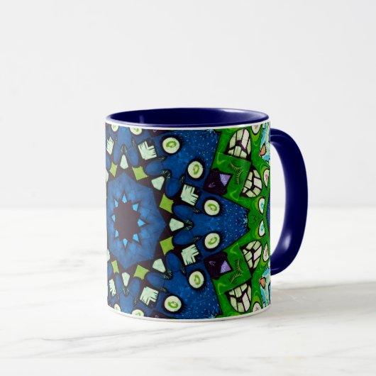 Mandala Mosaic Geometric Green Blue Retro Hippie Mok (Voorkant rechts)