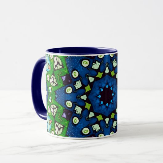 Mandala Mosaic Geometric Green Blue Retro Hippie Mok (Voorkant links)