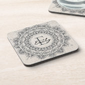 Mandala naam monogram monochroom lichtgrijs bier onderzetter (Linkerzijde)