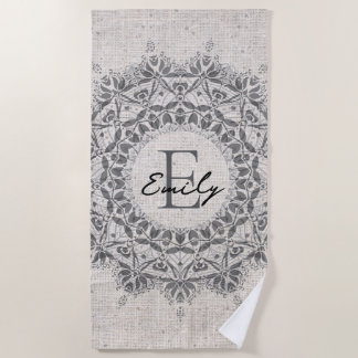 Mandala naam monogram monochroom lichtgrijs strandlaken