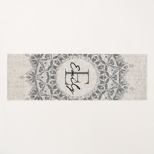 Mandala naam monogram monochroom lichtgrijs yogamat (Voorkant (horizontaal))
