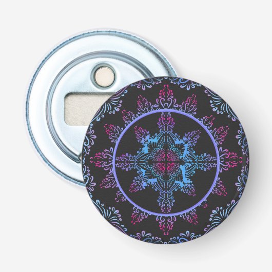 Mandala Nachtbloem Button Flesopener (Voorkant)