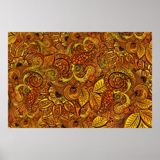 Mandala nature gold tentacles, flowers and leaves. poster (Voorkant)