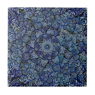 Mandala Natuur Bloemrijke Krachtige Blauwe Bloemig Tegeltje
