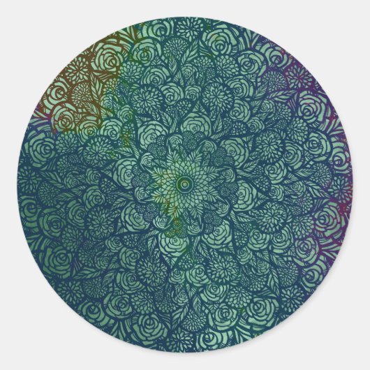 Mandala Natuur Floral Ronde Sticker (Voorkant)