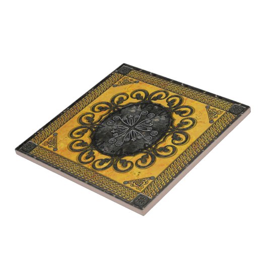 Mandala Obsidian Cross Tile Tegeltje (Zijkant)