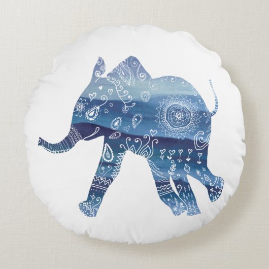 Mandala Olifant ArtPolyester Rond werpkussen Kussen (Voorkant)