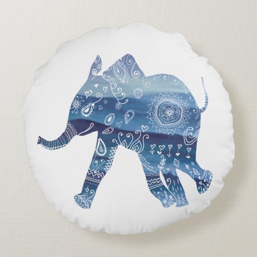 Mandala Olifant ArtPolyester Rond werpkussen Kussen (Achterkant)