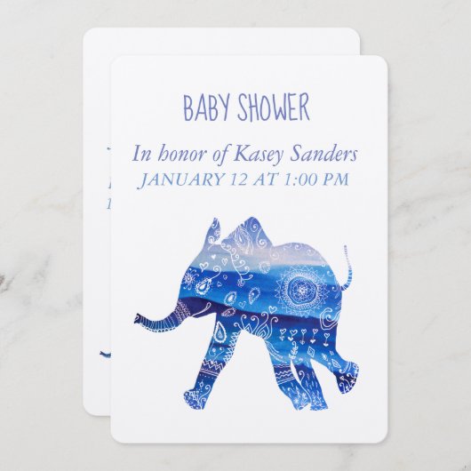 Mandala Olifant Baby shower Uitnodiging Kaart (Voorkant / Achterkant)
