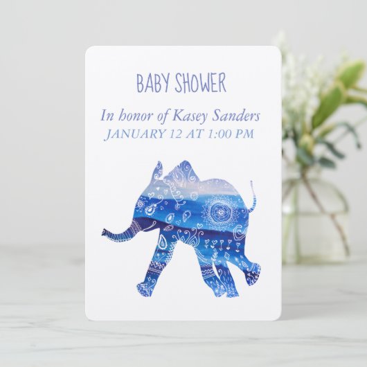 Mandala Olifant Baby shower Uitnodiging Kaart (Staand voorkant)