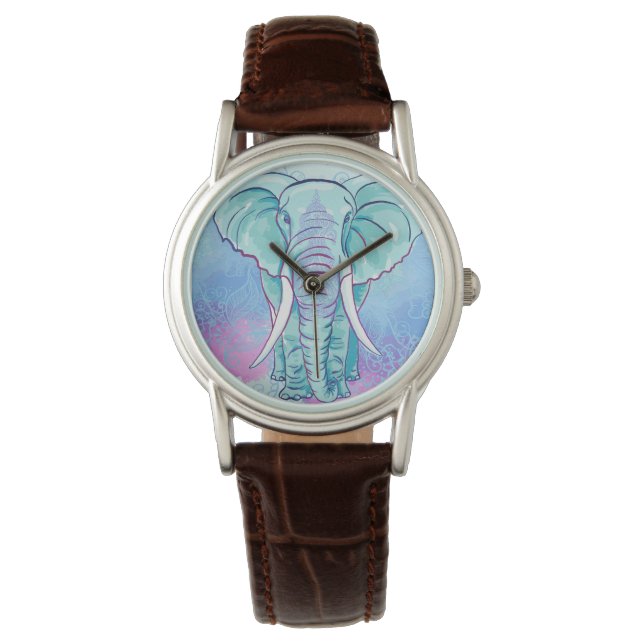 Mandala Olifant Bohemian Hippie Horloge (Voorkant)