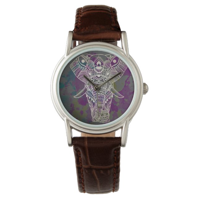 Mandala Olifant Bohemian Horloge (Voorkant)