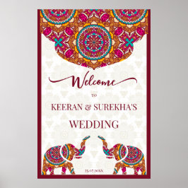 Mandala olifant Indiase huwelijks welkomstbord Poster