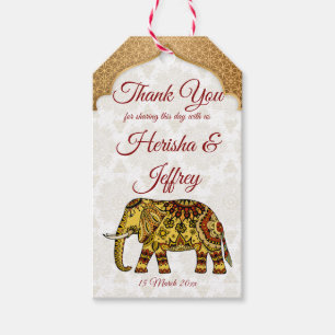 Mandala-olifant Indische bruiloft gunst Cadeaulabel