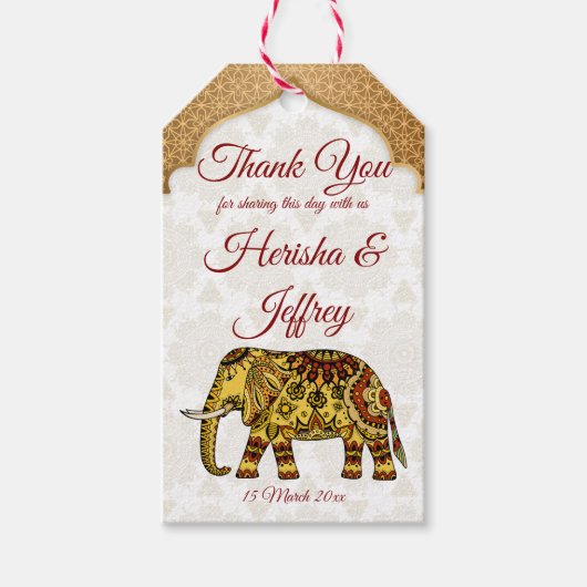 Mandala-olifant Indische bruiloft gunst Cadeaulabel (Voorkant)