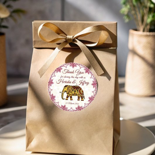 Mandala olifanten Indische grens Indische bruiloft Ronde Sticker