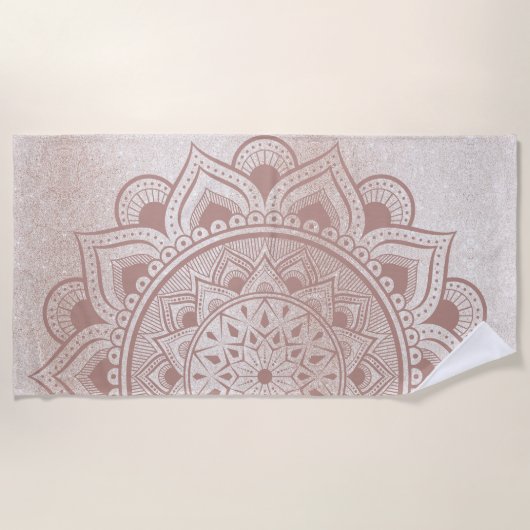 Mandala Om Glitter Roos Gold Dusty Pink Chic Yogi Strandlaken (Voorkant)