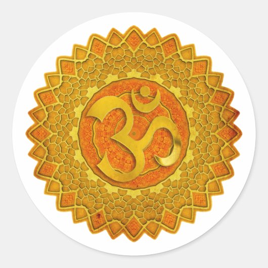 MANDALA OM - sinaasappel | Maak uw eigen achtergro Ronde Sticker (Voorkant)
