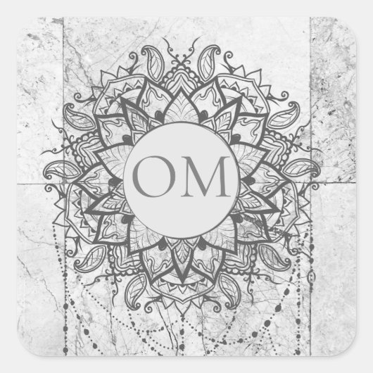 Mandala on Silver Marble   Vierkante Sticker (Voorkant)
