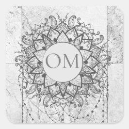 Mandala on Silver Marble Vierkante Sticker