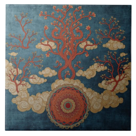 Mandala onder de wolkenbomen tegeltje (Voorkant)