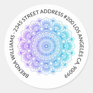 Mandala ontwerp blauw-groen tot paarse ombre ronde sticker