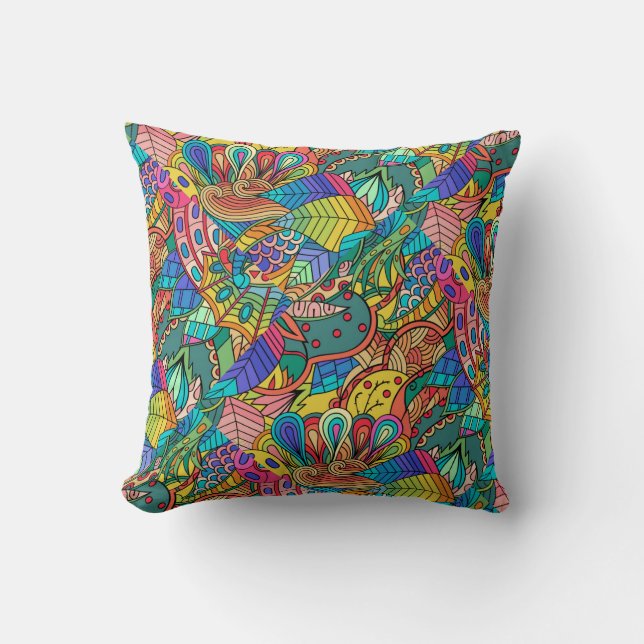 Mandala ontwerp, meerkleurige retro 60s kussen (Voorkant)
