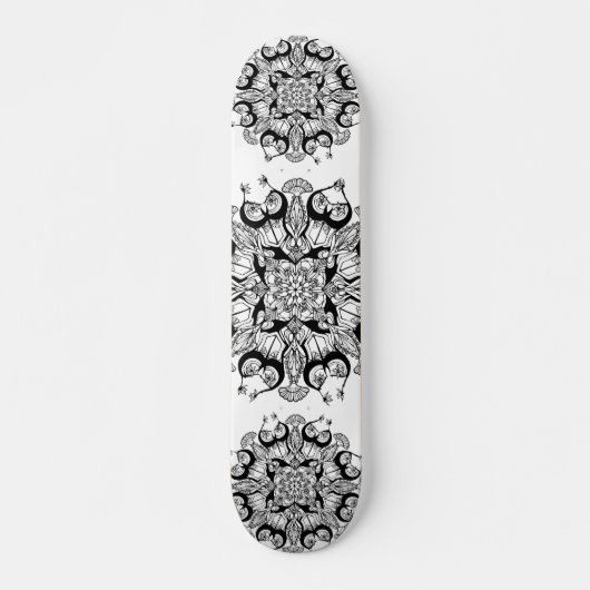 "Mandala" - Ontwerp van het zwarte en witte skateb Skateboard (Voorkant)