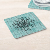 Mandala op Blauwe Hout Kartonnen Onderzetters (Schuin)