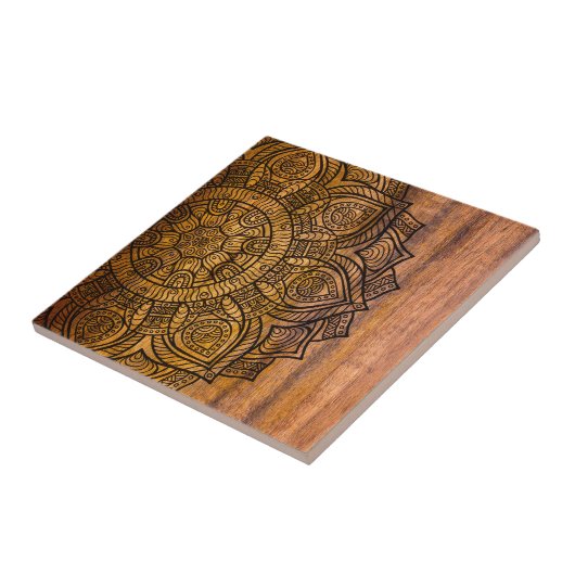 Mandala op hout tegeltje (Zijkant)
