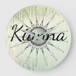 Mandala op Minty Glass gepersonaliseerd Grote Klok