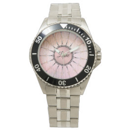 Mandala op peky roze glas Horloge