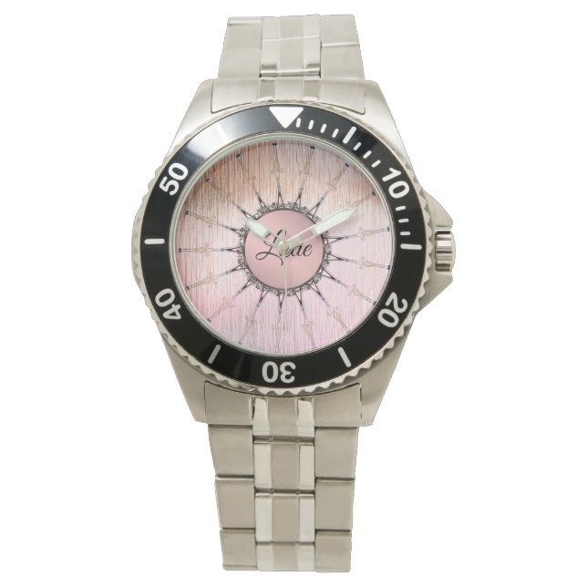  Mandala op peky roze glas Horloge (Voorkant)