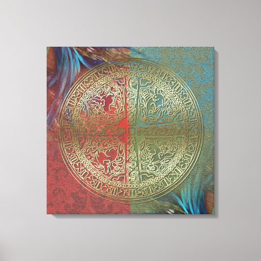 Mandala op veren - omwikkeld canvas afdruk (Voorkant)