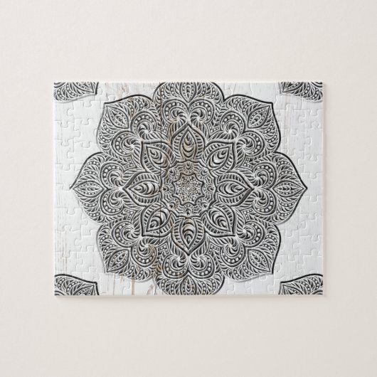 Mandala op wit hout legpuzzel (Horizontaal)