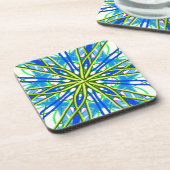 Mandala op wit met geel en blauw bier onderzetter (Linkerzijde)