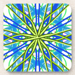 Mandala op wit met geel en blauw bier onderzetter