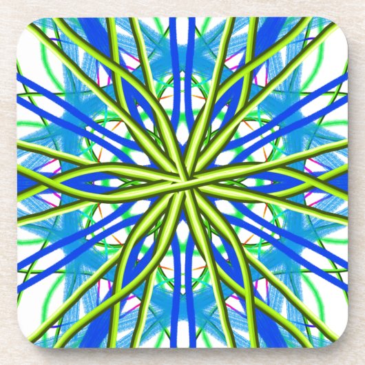 Mandala op wit met geel en blauw bier onderzetter (Voorkant)