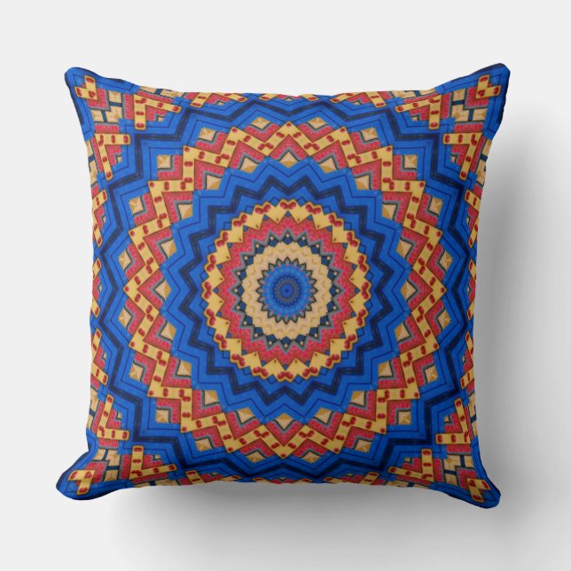 Mandala orange blue lumbar pillow kussen (Voorkant)