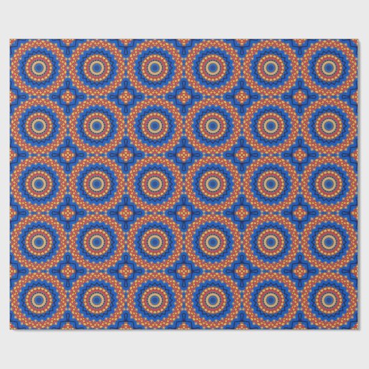 Mandala oranje blauw cadeaupapier (Vlak)