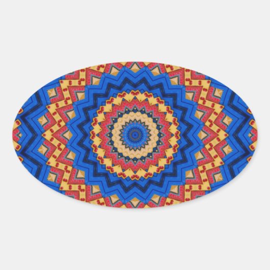 Mandala oranje blauw ovale sticker (Voorkant)