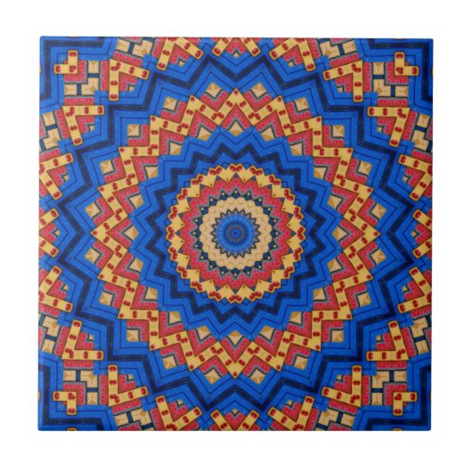 Mandala oranje blauw tegeltje (Voorkant)