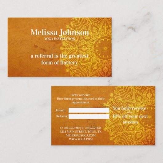 Mandala Oranje Yoga Meditation Refer een vriend Aanbevelingskaartje (Voorkant / Achterkant)