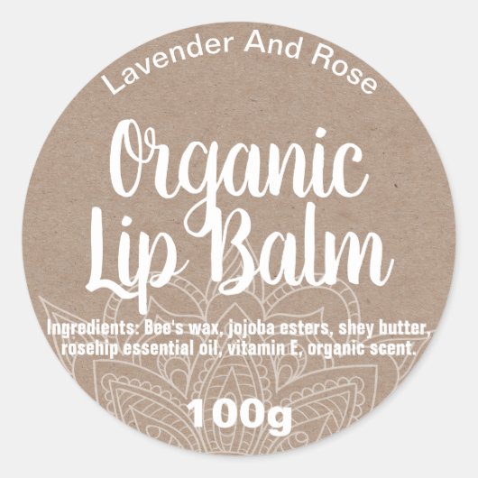 Mandala Organic Lip Balm Kraft Labels (Voorkant)